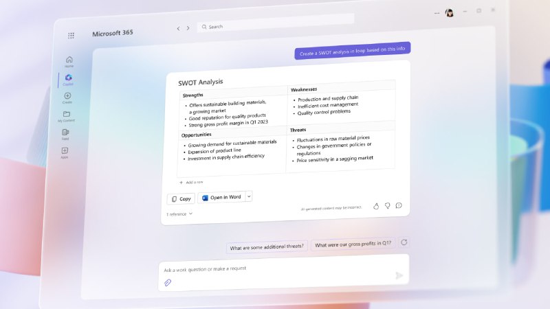 微软发布新的office 365，宣传视频中配合了Copilot. 能够使用在Excel，PPT，Word，Teams会议等等Office全家桶